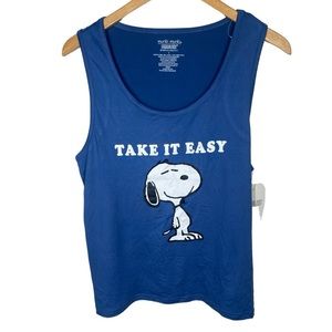 {NWT} Peanuts “Take it easy” Muscle Tank Blue Large